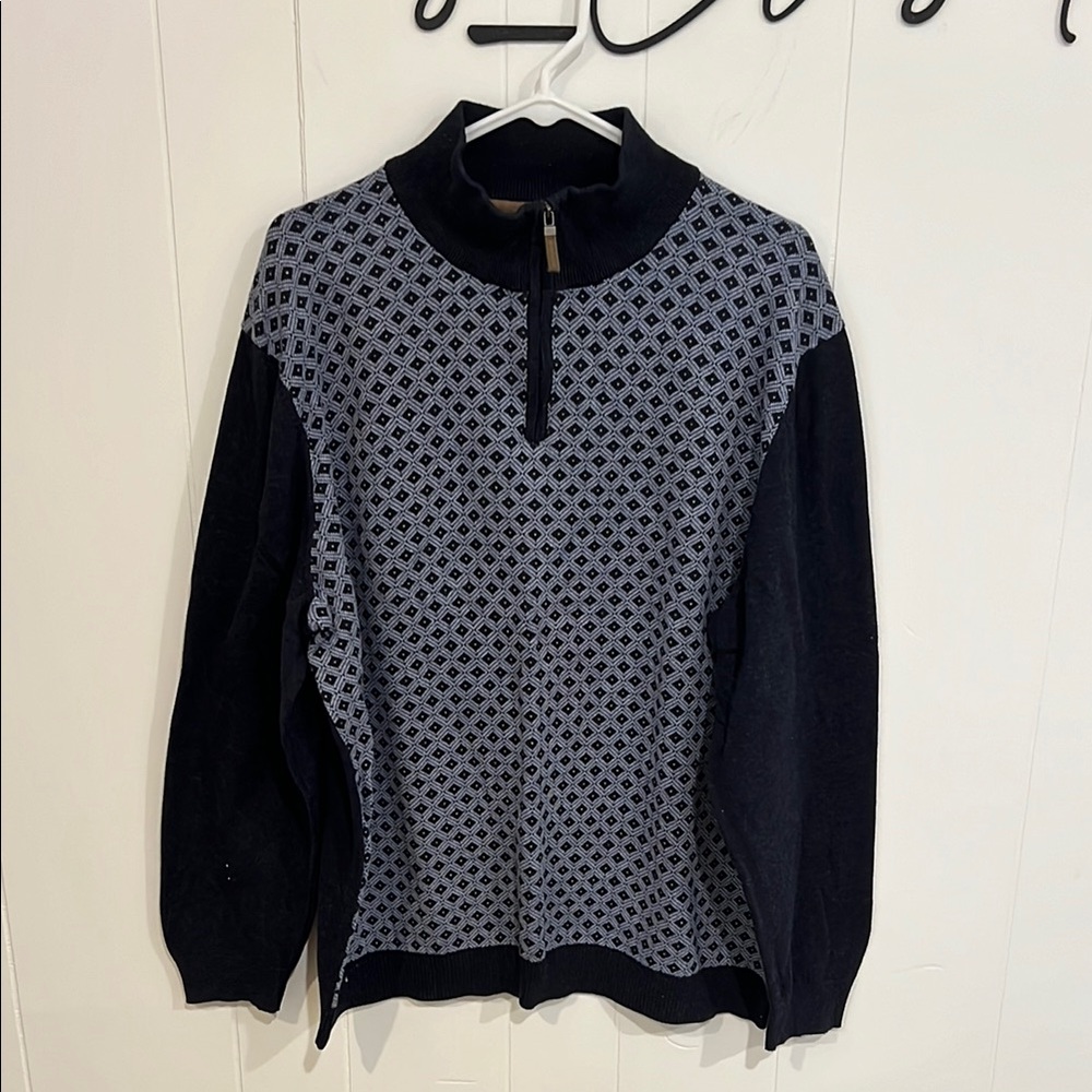 TASSO ELBA Navy Blue and Light Blue Zip Up Sweater with Classic Design XXL